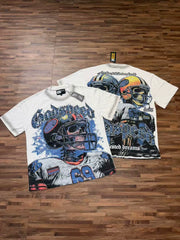Godspeed Retro Football Helmet Graphic T-Shirt – White Streetwear Tee