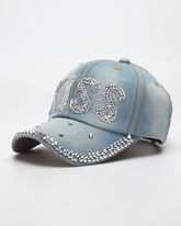 Denim Hat With Rhinestones