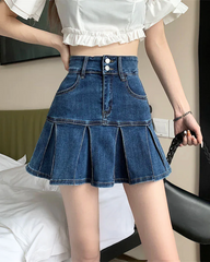 Denim Skirt With Pleats