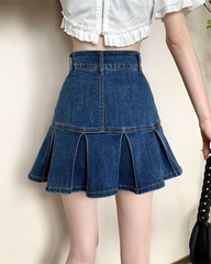 Denim Skirt With Pleats