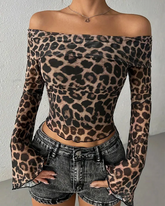 Leopard Print Off The Shoulder Top