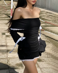 Off The Shoulder Long Sleeve Mini Dress