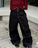 Y2K Asymmetrical Button Jeans