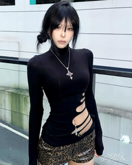 Y2K Cut Out Turtleneck Top