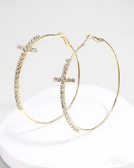 Y2K Rhinestone Cross Hoop Earrings