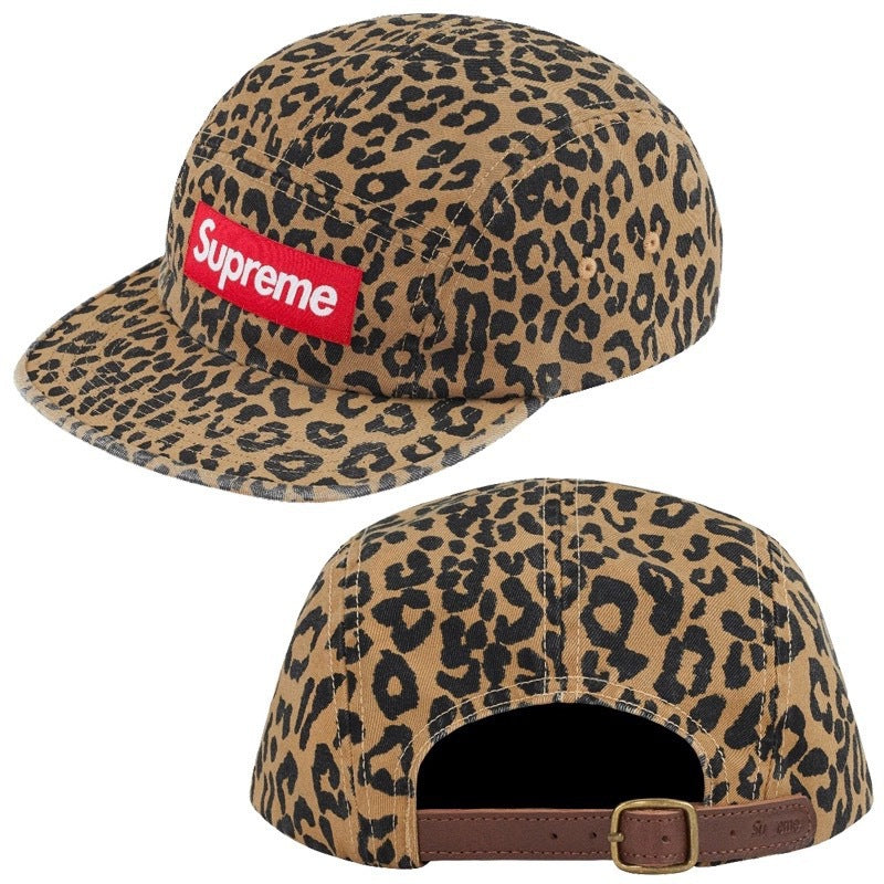 Supreme Leopard Print 5-Panel Red Box Logo Camp Cap
