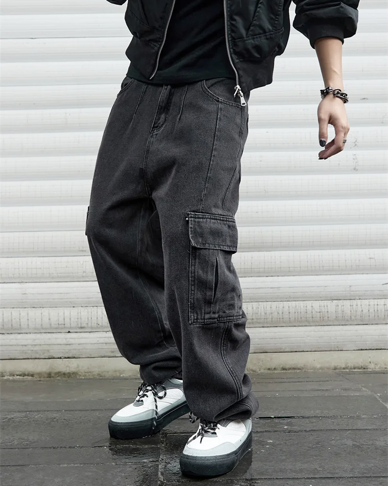Black Denim Cargo Pants