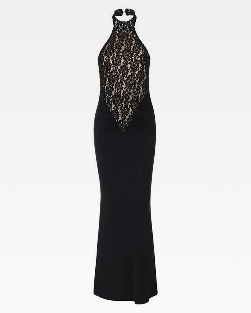 Black Lace Halter Dress