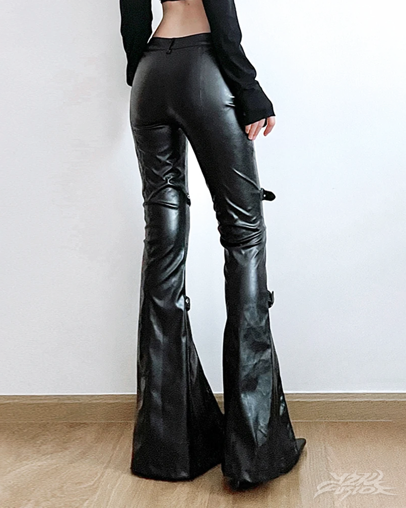 Black Leather Flare Pants