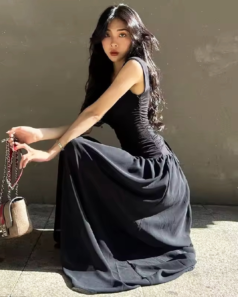 Black Ruched Maxi Dress