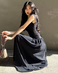 Black Ruched Maxi Dress