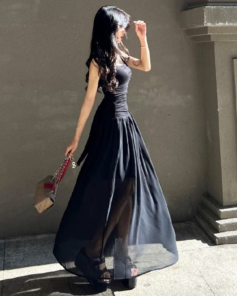 Black Ruched Maxi Dress
