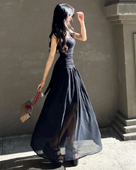 Black Ruched Maxi Dress