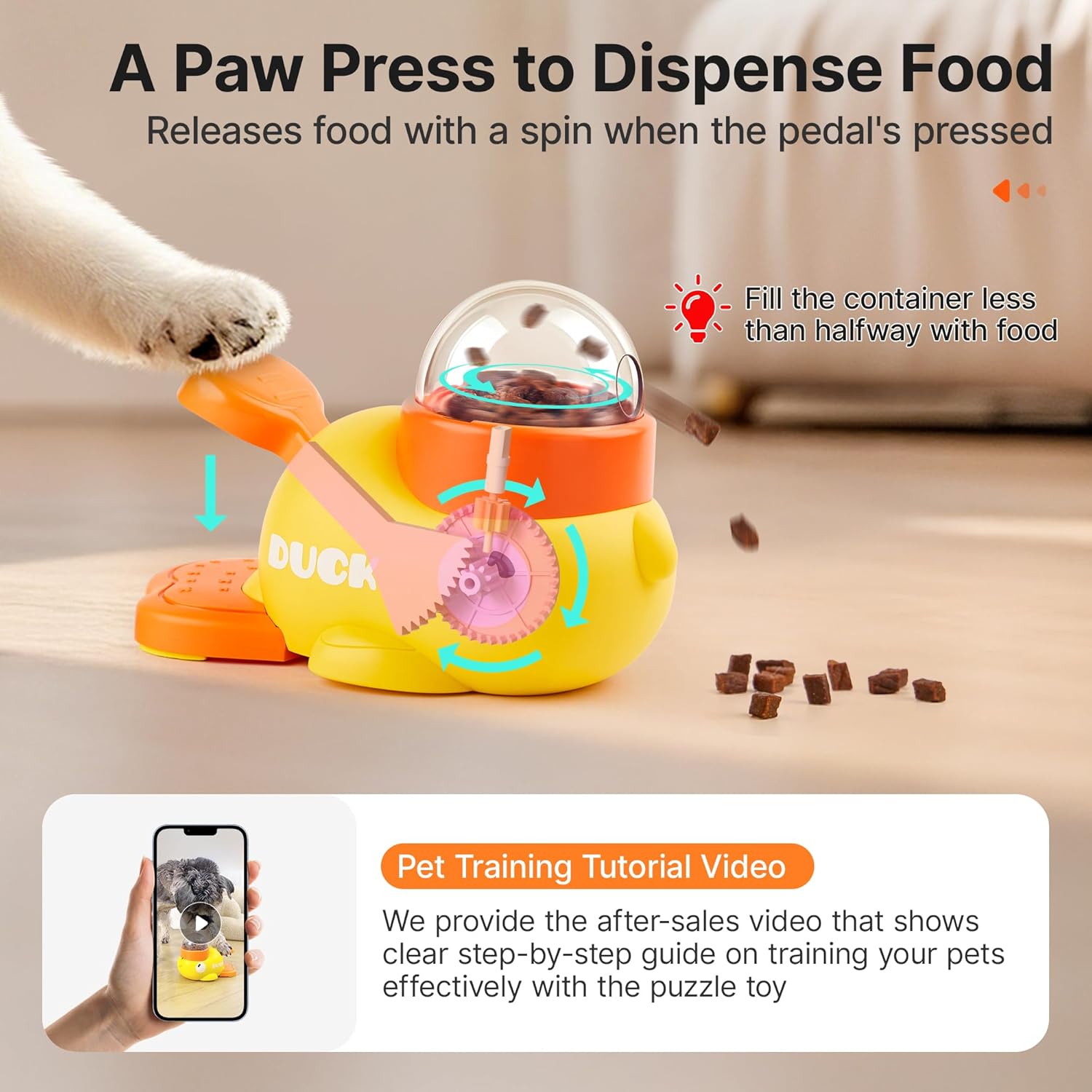 Potaroma Cat Puzzle Treat Dispenser, Interactive Duck-Shaped Enrichment Toy for Cats and Small Dogs, IQ Training and Exercise 8.6 Inches