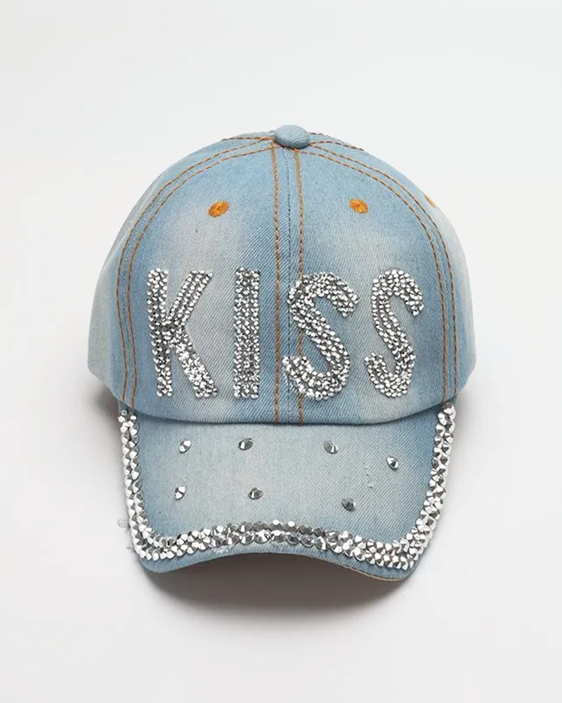Denim Hat With Rhinestones