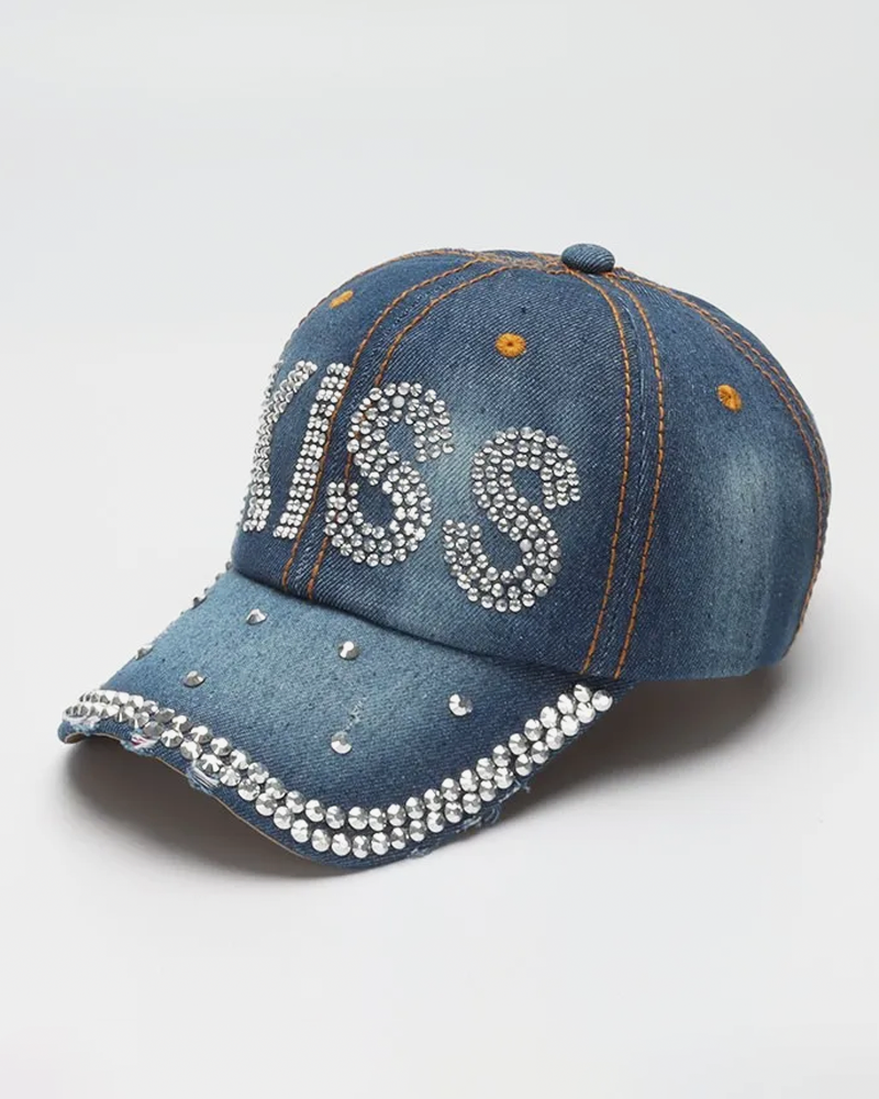 Denim Hat With Rhinestones