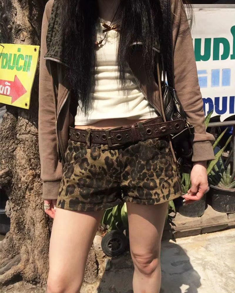 Denim Leopard Shorts