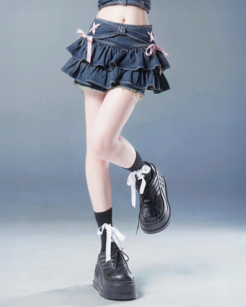 Denim Mini Skirt With Ruffles