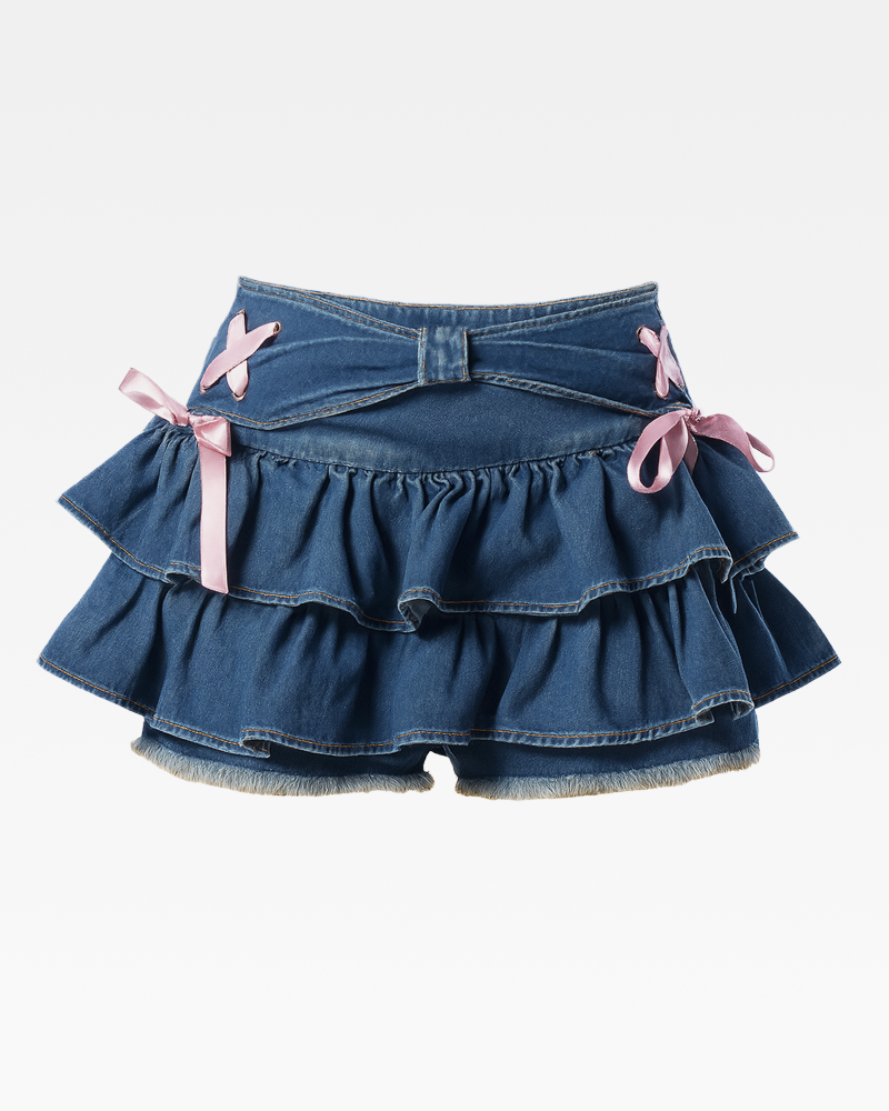 Denim Mini Skirt With Ruffles