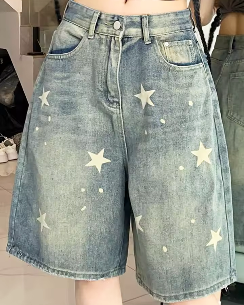 Denim Shorts With Stars
