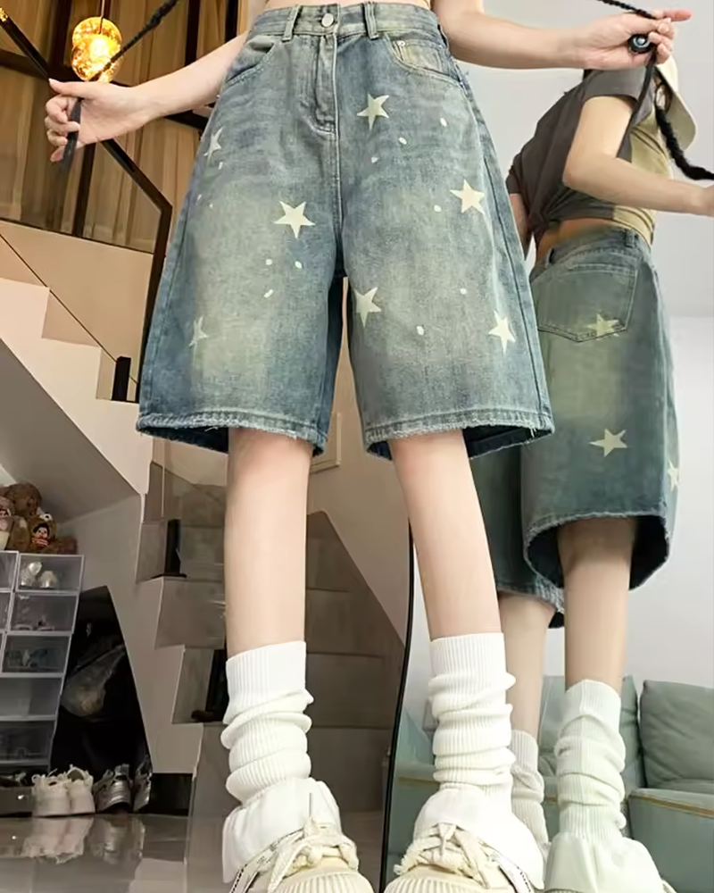 Denim Shorts With Stars