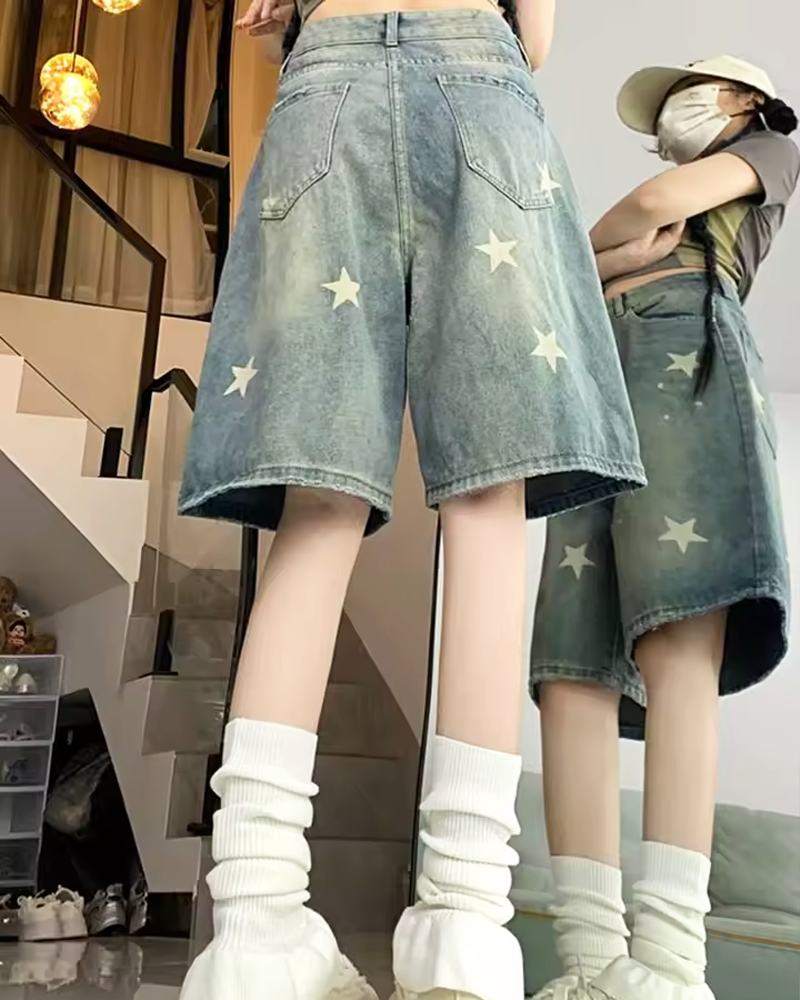 Denim Shorts With Stars