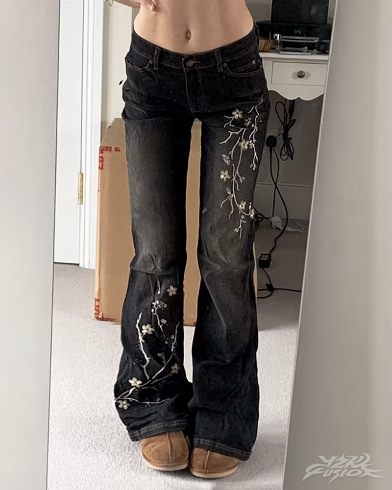 Floral Embroidered Flare Jeans