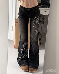 Floral Embroidered Flare Jeans