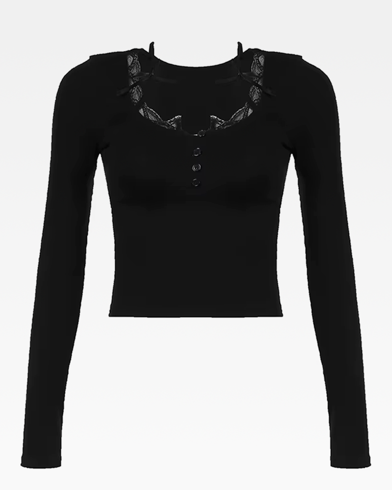 Lace Trim Long Sleeve Top
