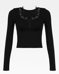 Lace Trim Long Sleeve Top