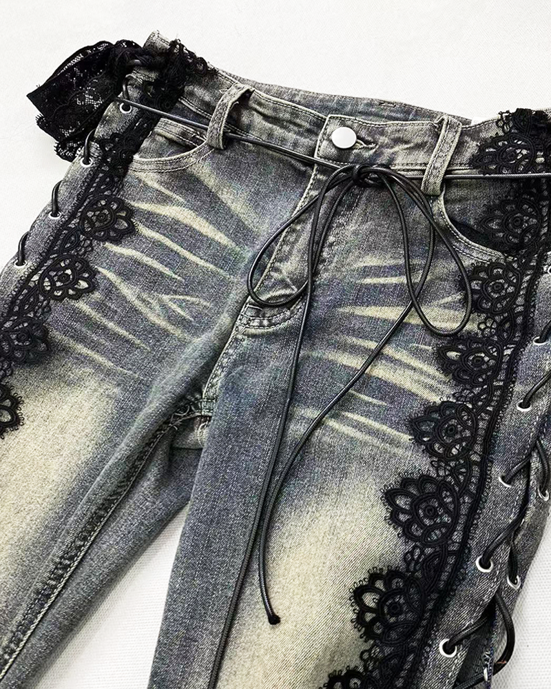 Lace Up Flare Jeans