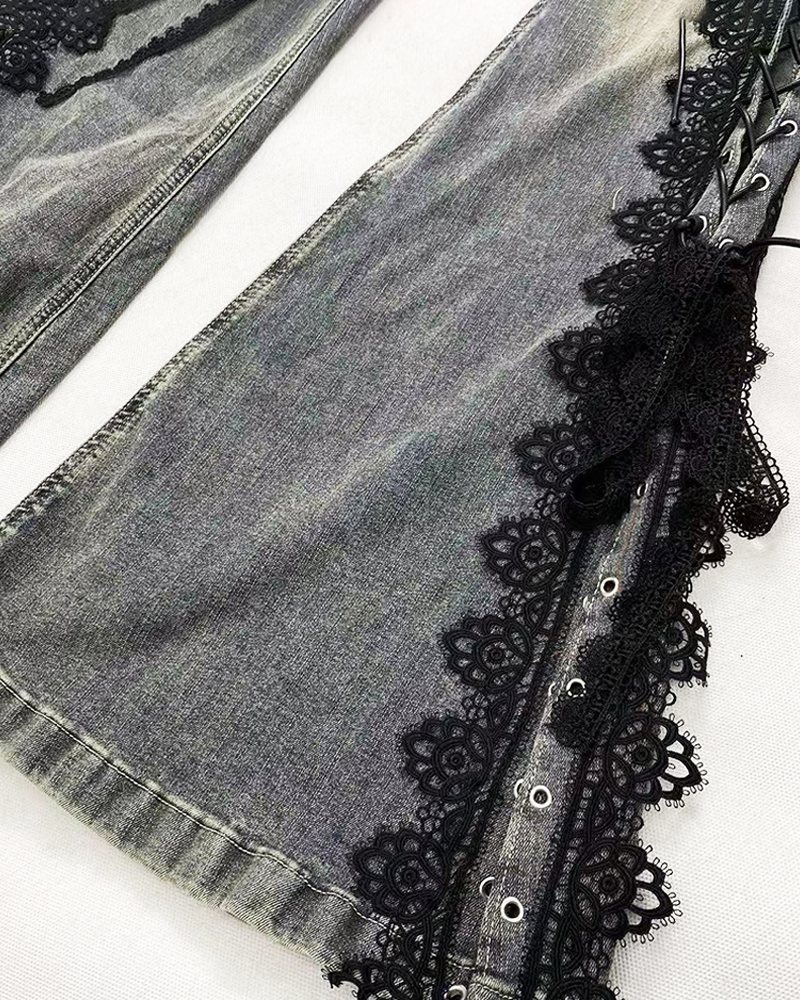 Lace Up Flare Jeans