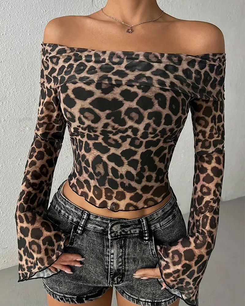 Leopard Print Off The Shoulder Top