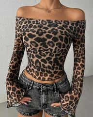Leopard Print Off The Shoulder Top