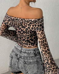 Leopard Print Off The Shoulder Top