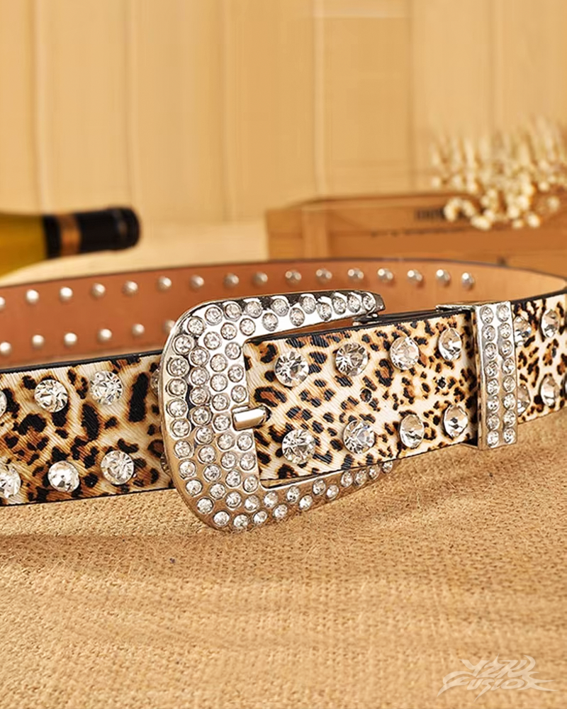 Leopard Print Rhinestone Belt
