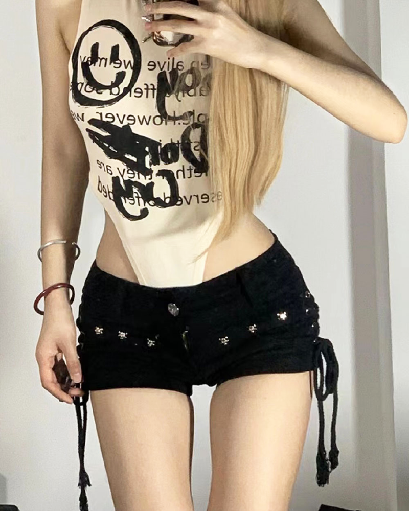 Low Rise Black Denim Shorts