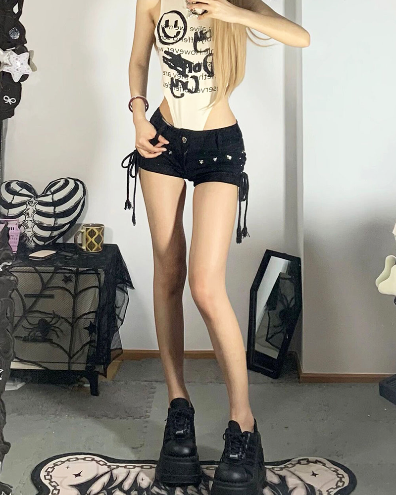 Low Rise Black Denim Shorts