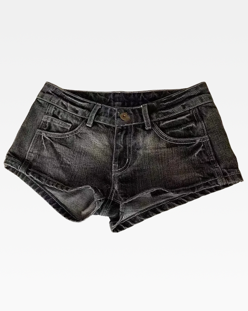 Low Rise Black Jean Shorts
