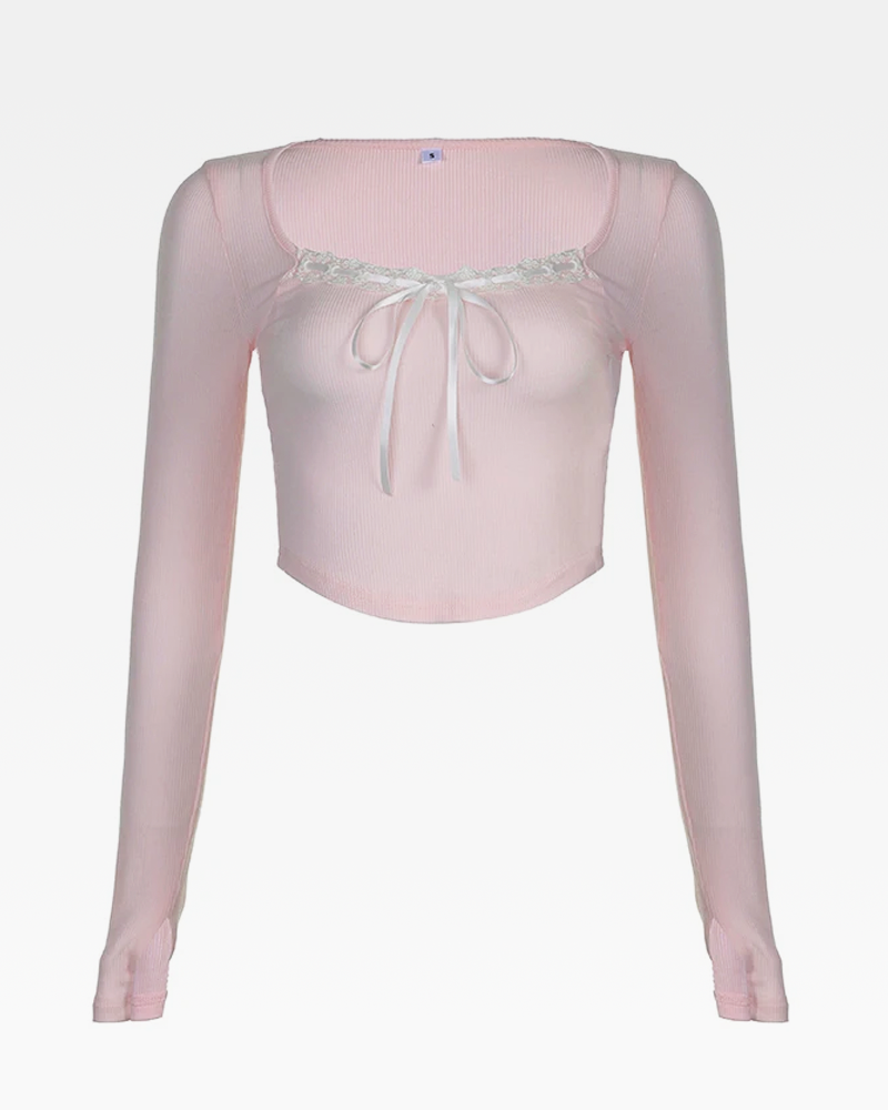 Pink Lace Trim Top