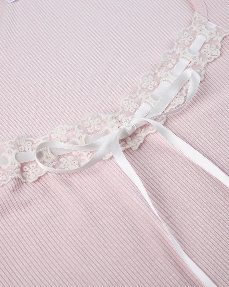 Pink Lace Trim Top