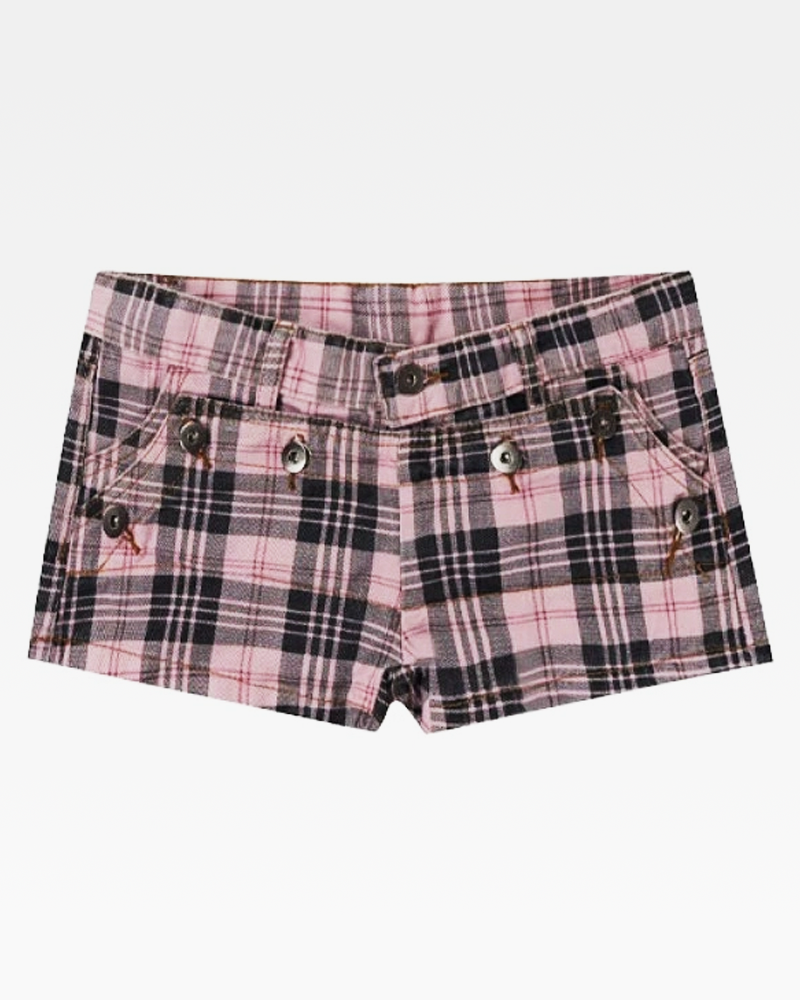 Plaid Denim Shorts