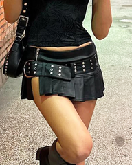 Pleated Leather Mini Skirt