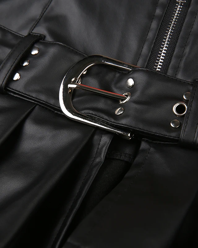 Pleated Leather Mini Skirt