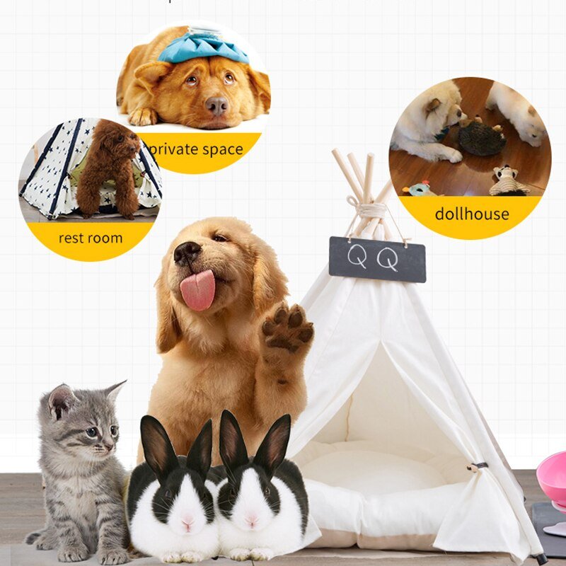 Portable Teepee Pet Tent with Thick Cushion