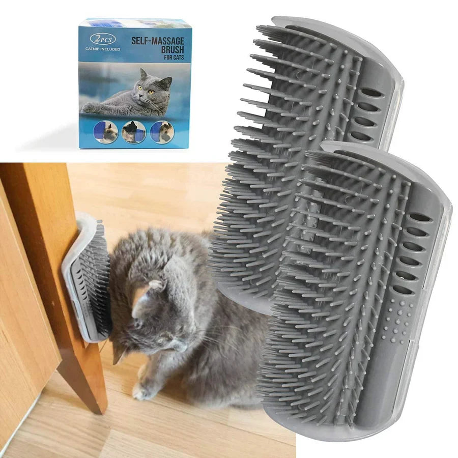 Self grooming corner scratching brush