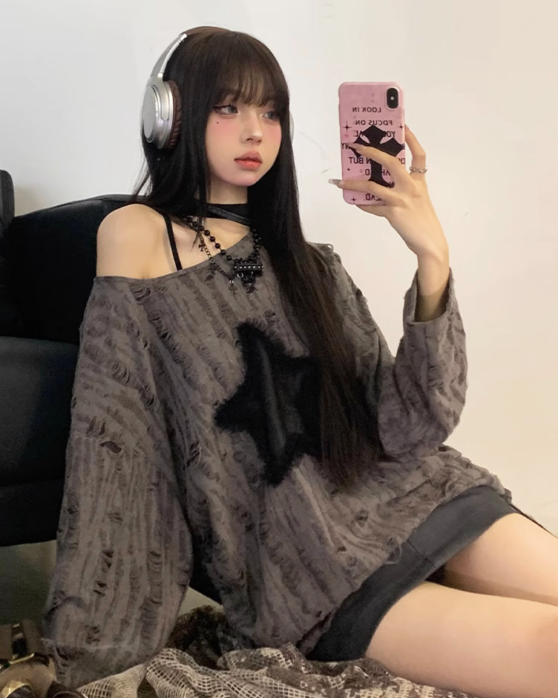Star Distressed Sweater