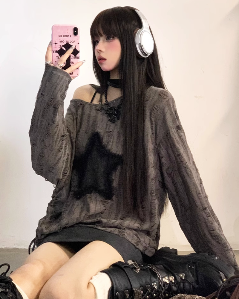 Star Distressed Sweater