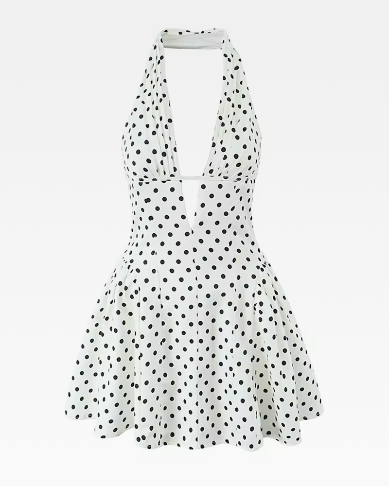 White Polka Dot Halter Dress