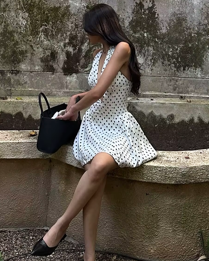 White Polka Dot Halter Dress